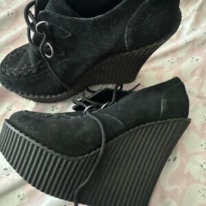 TUK Black Suede Platform Wedges
